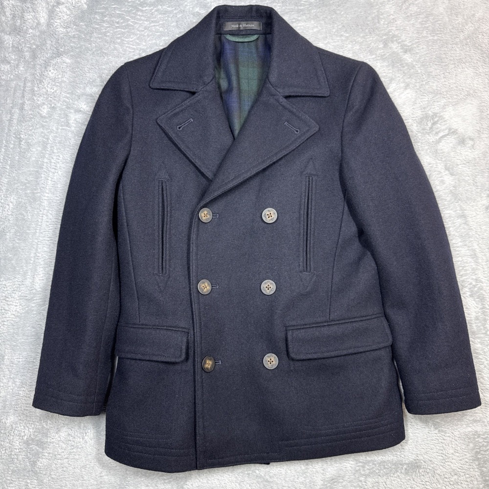 Lauren Ralph Lauren Peacoat Women 10R Navy Blue Wool Blend Blackwatch Lining